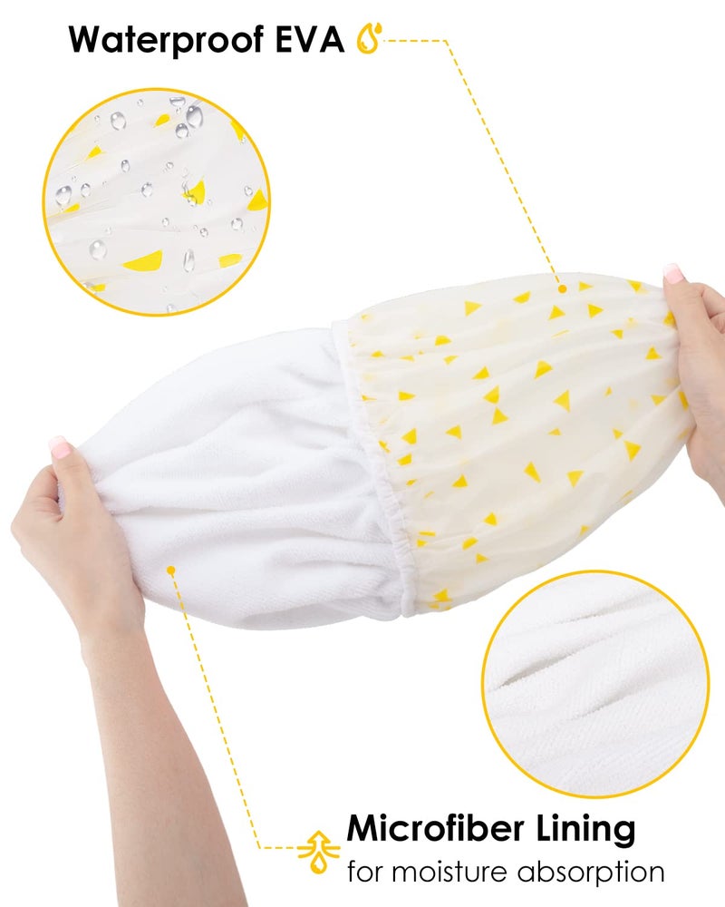 Auban Shower Cap, Shower Cap for Women Terry Cloth Lined EVA Exterior Reusable Double Layer Waterproof, Large Bath Hair Cap for All Hair Lengths (Yellow) - Image 3